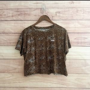Victoria Secret PINK Crop Top Shirt Leopard Animal Print Short Sleeve Small S